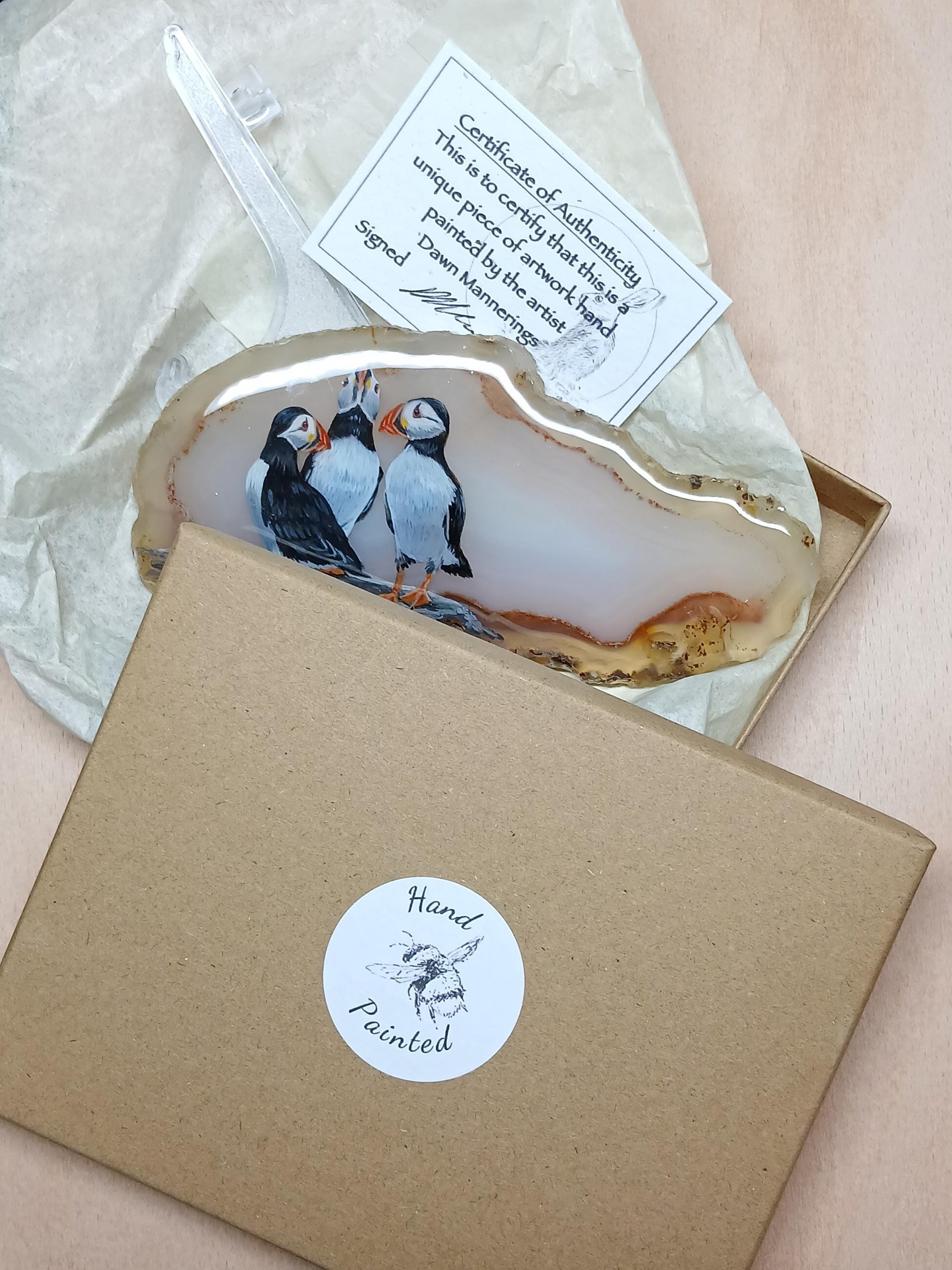 Puffins Painting on Agate