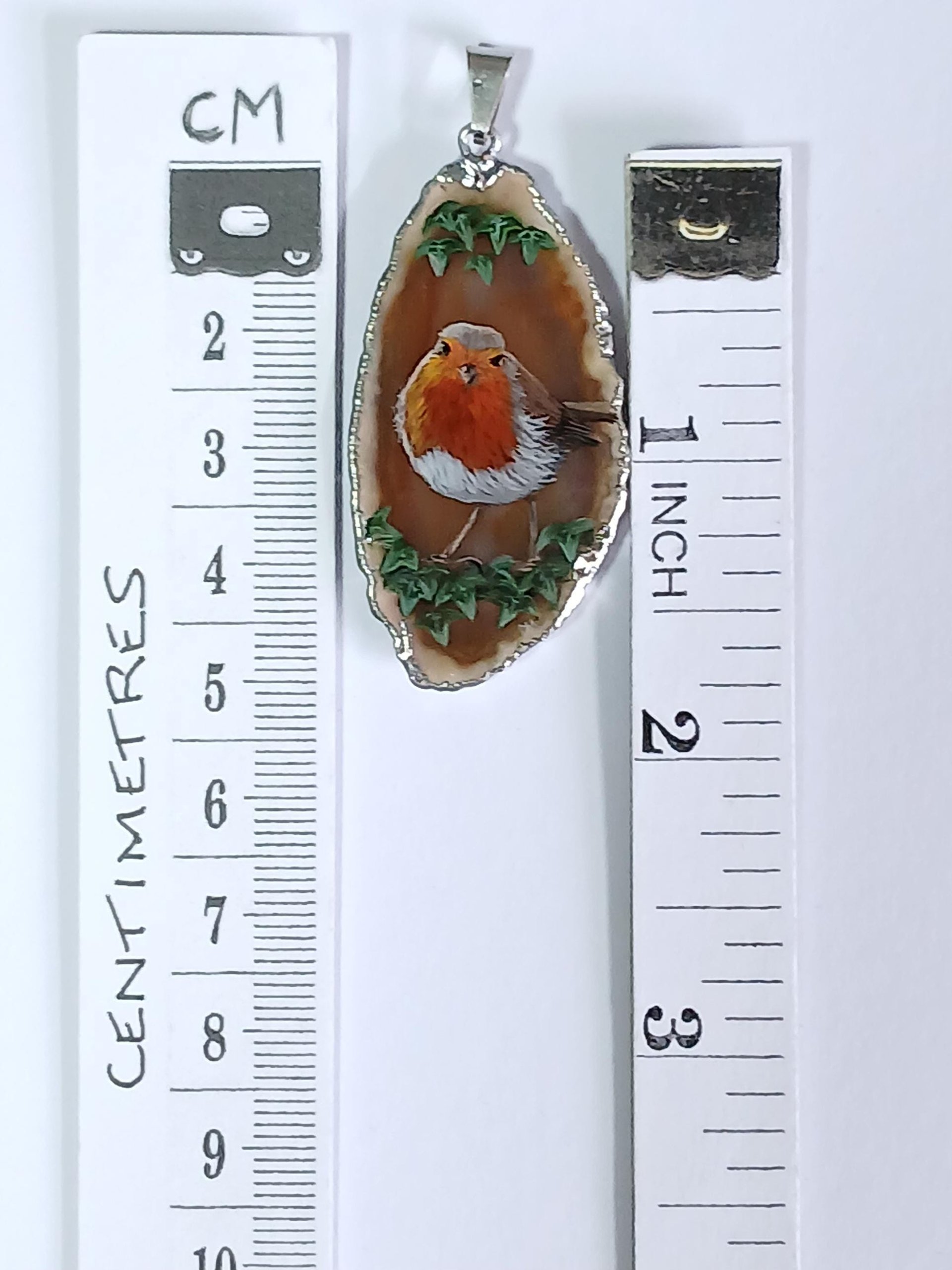 Robin Hand Painted Agate Pendant