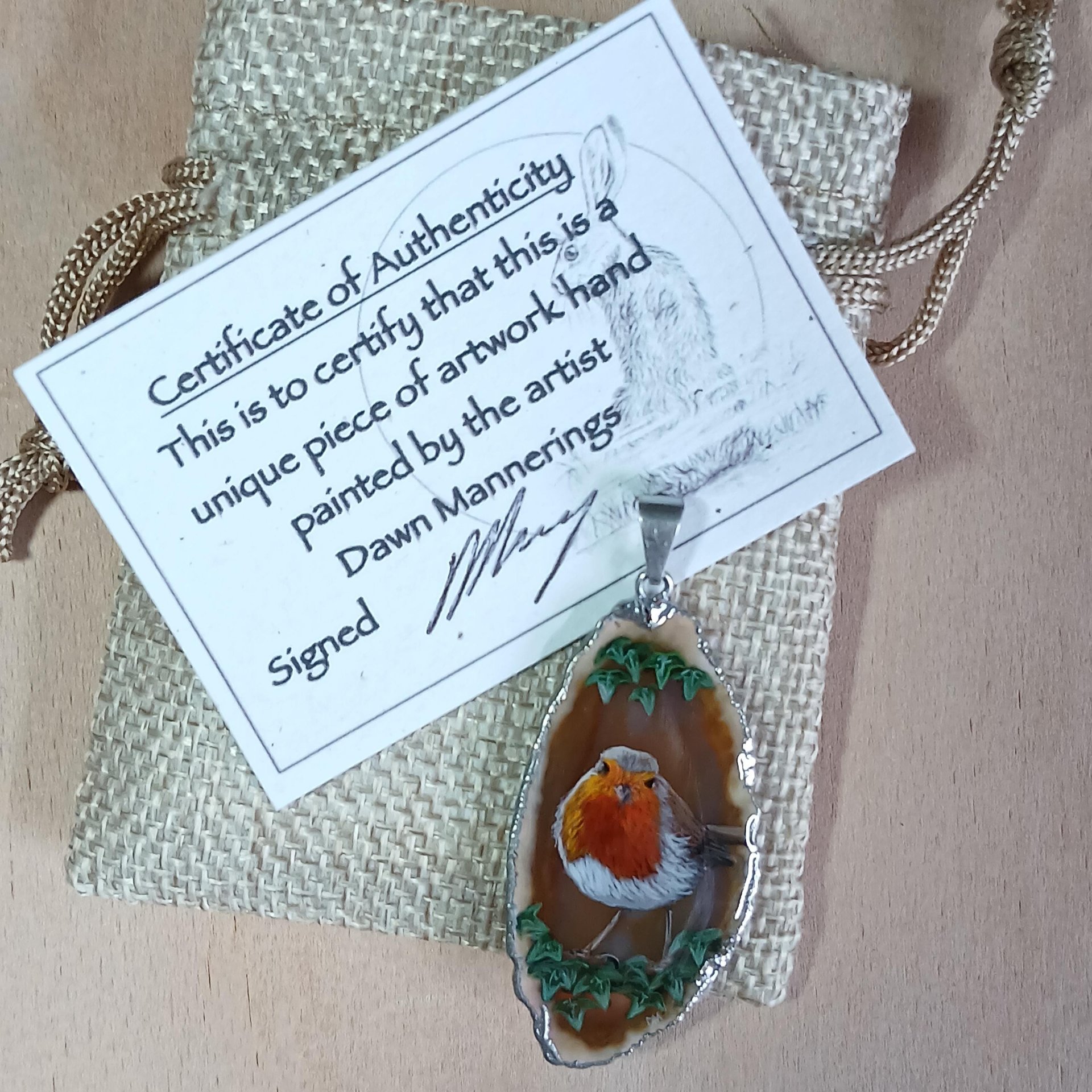 Robin Hand Painted Agate Pendant