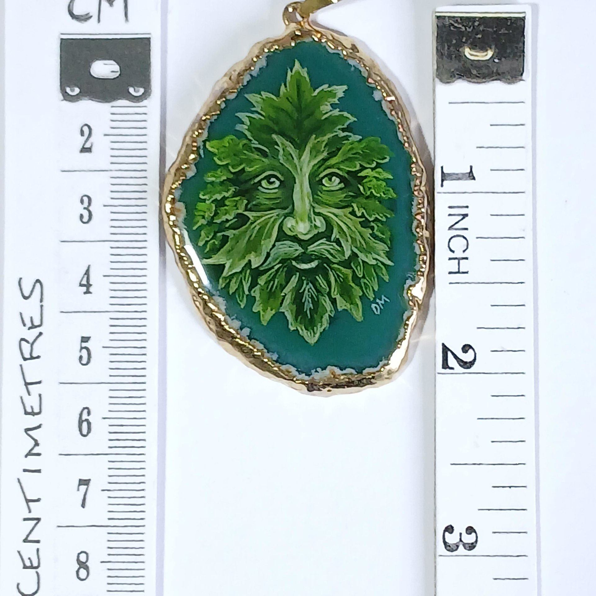 Green Man Hand Painted Agate Pendant