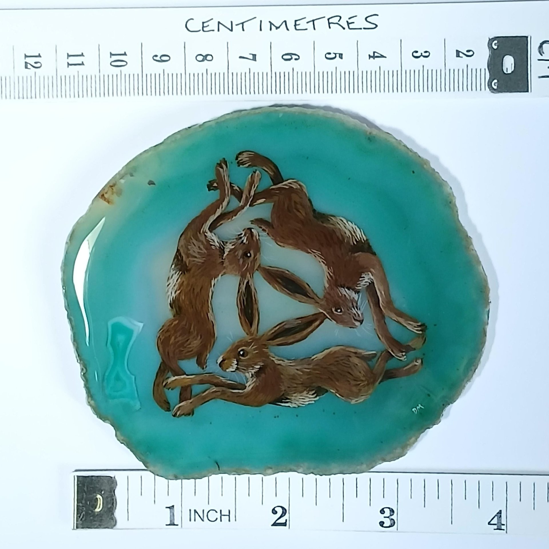 Three Hares Painting on Agate