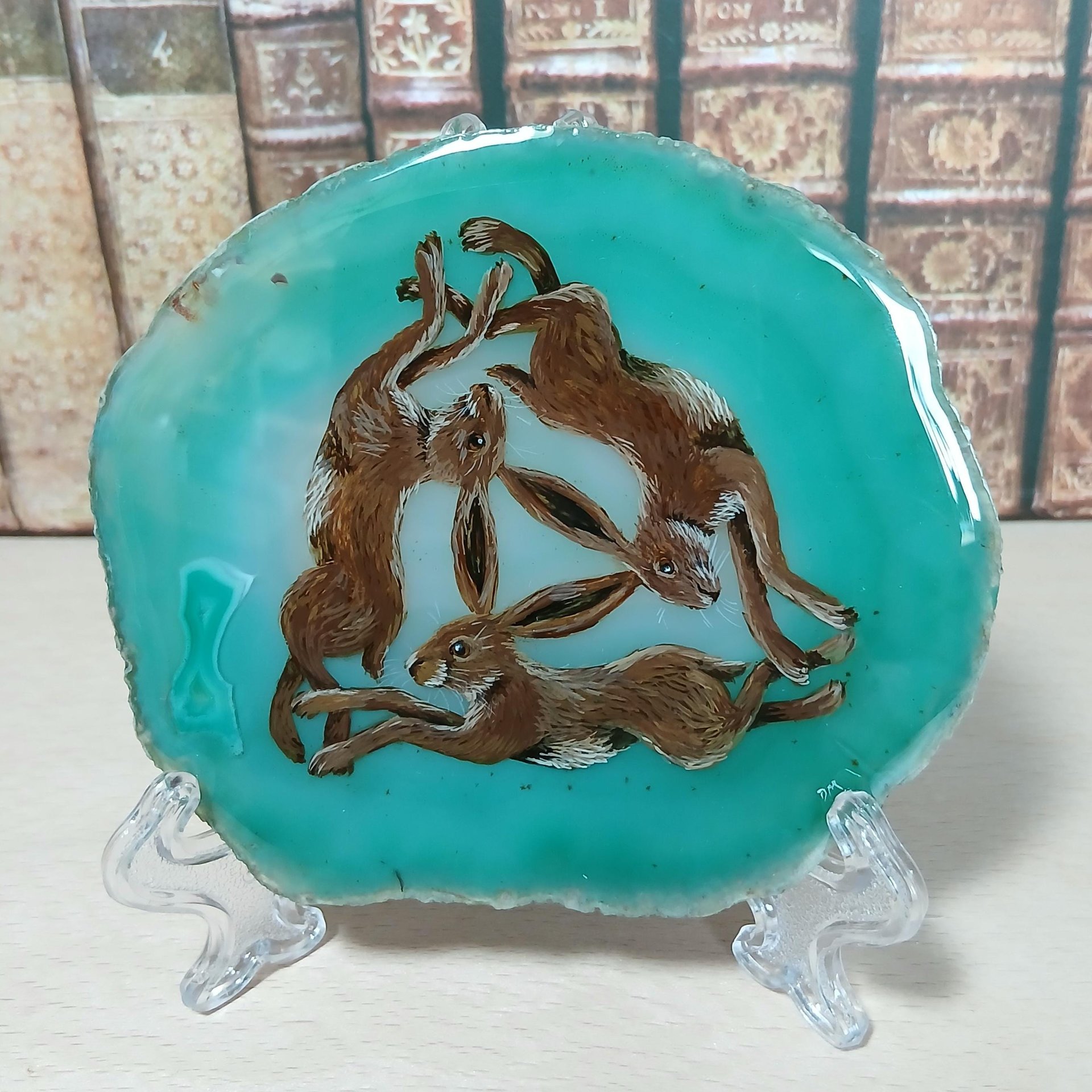 Three Hares Painting on Agate