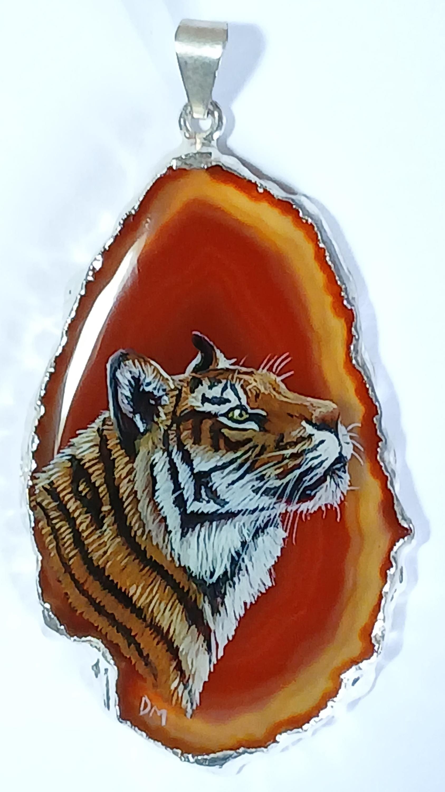 Tiger Hand Painted Agate Pendant