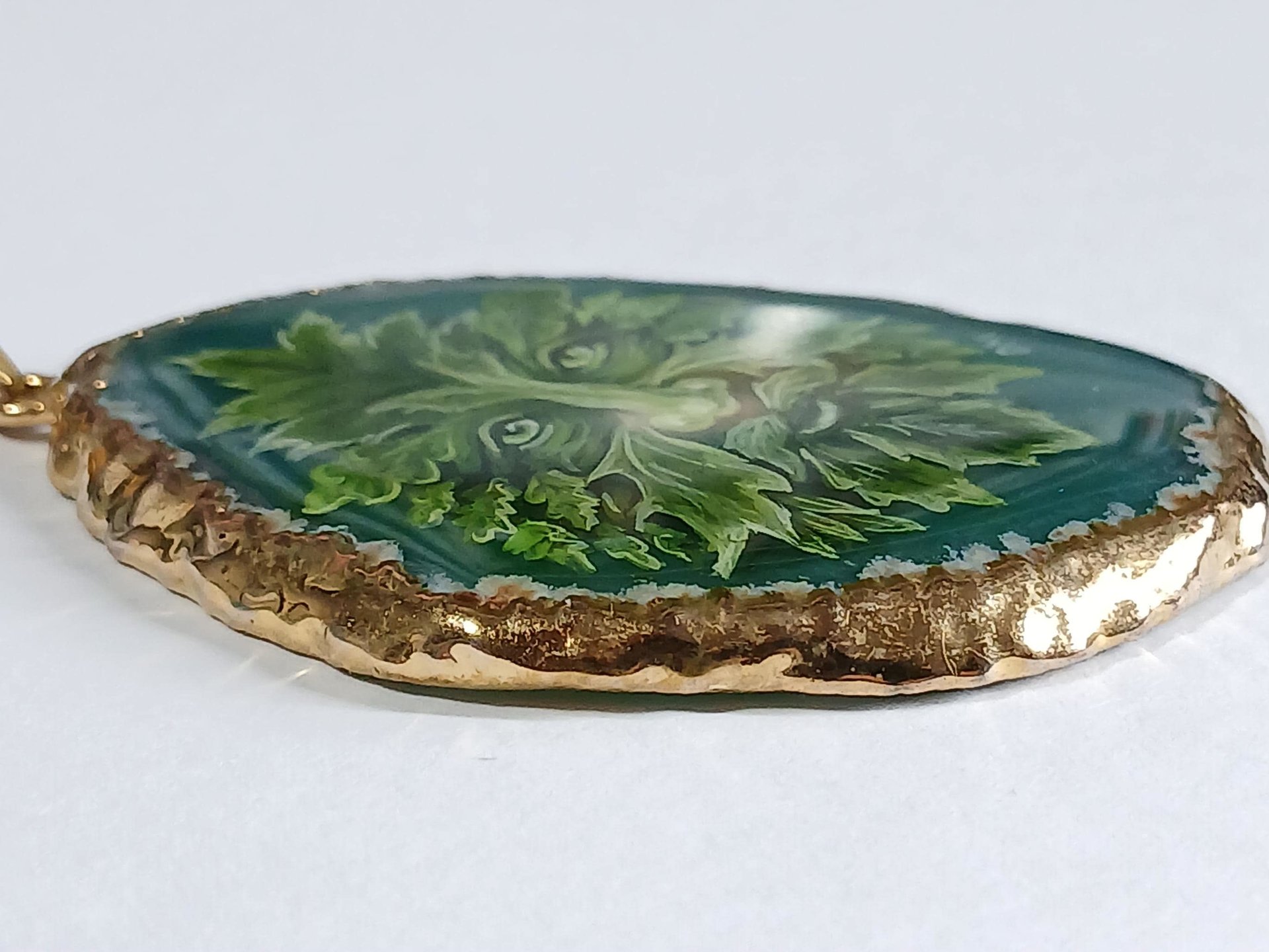 Green Man Hand Painted Agate Pendant