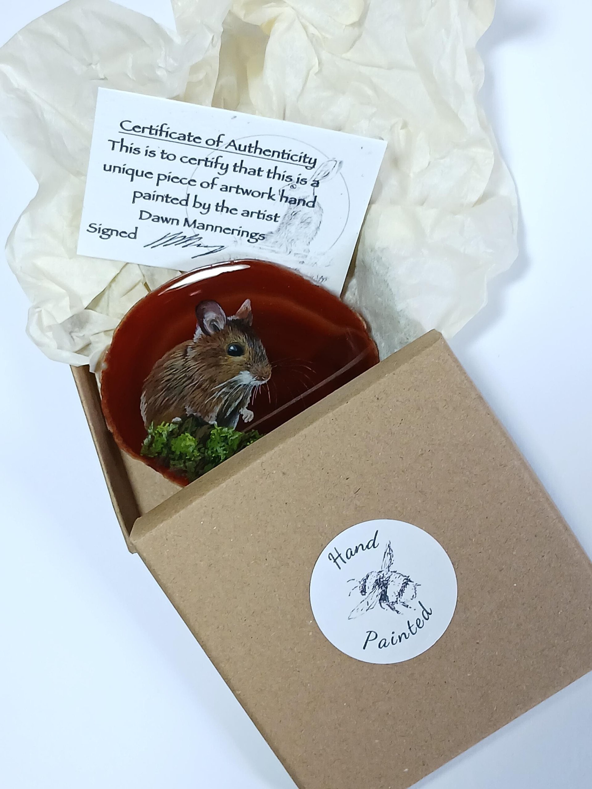 Wood Mouse Painting on Agate