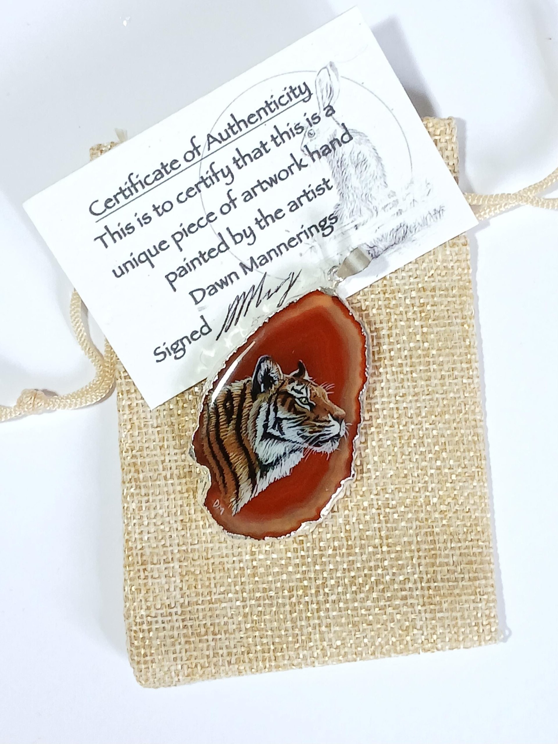 Tiger Hand Painted Agate Pendant