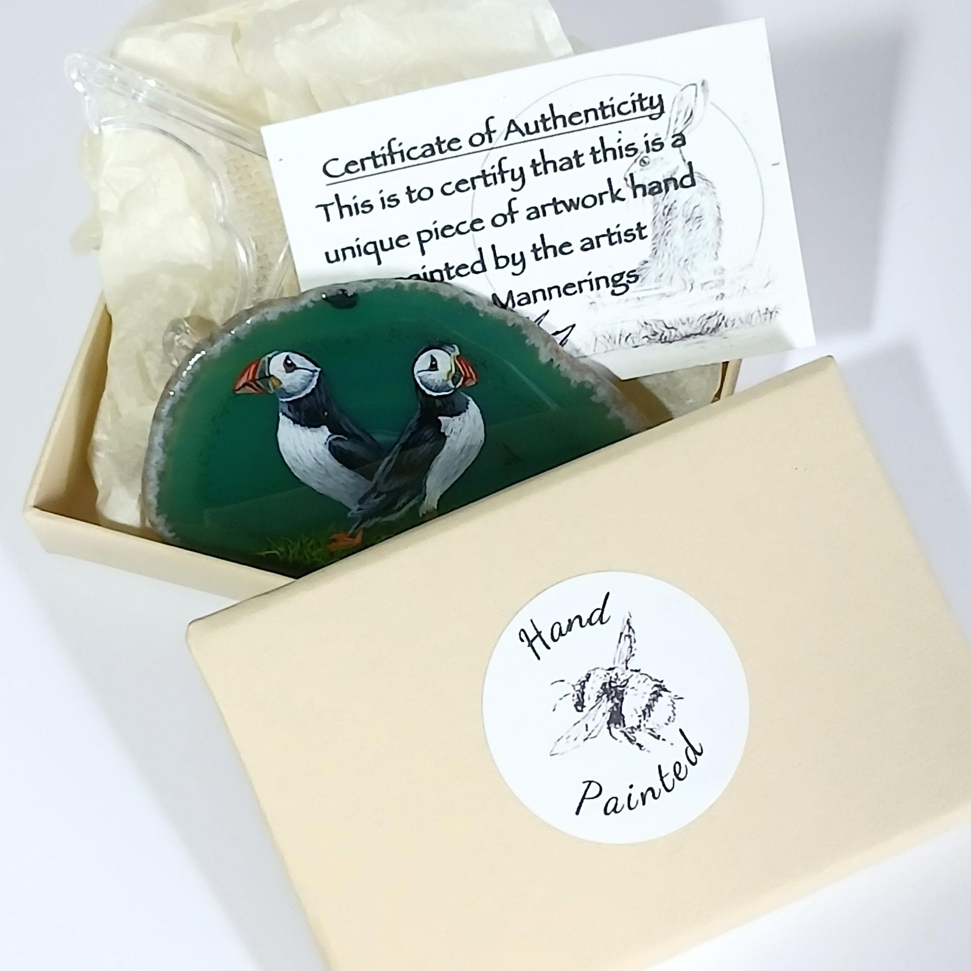 Puffins Painting on Agate