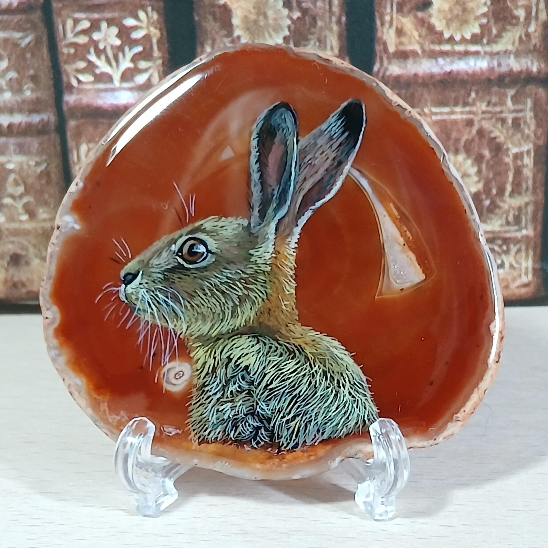 Brown Hare Painting on Agate