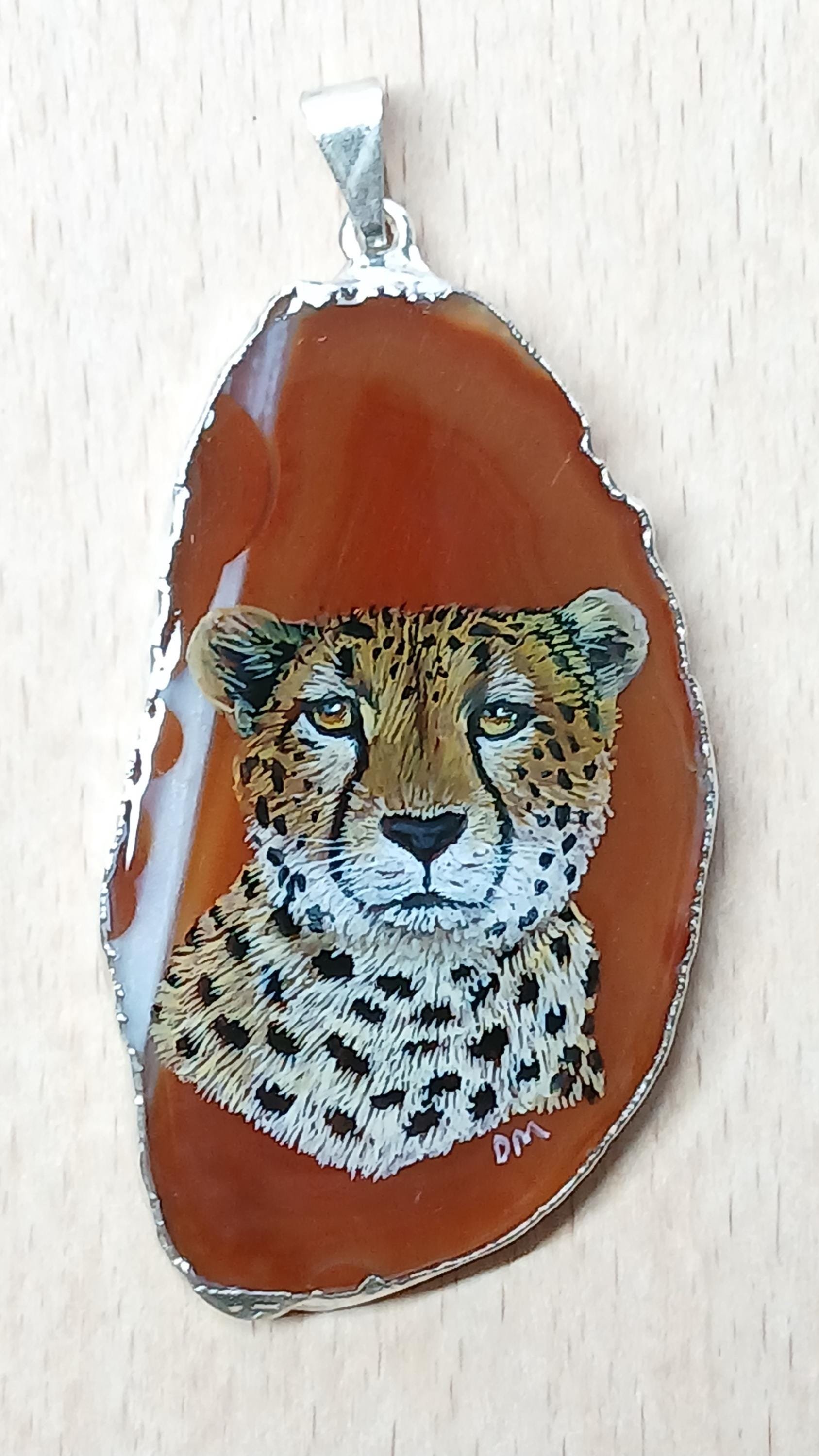 Cheetah Hand Painted Agate Pendant
