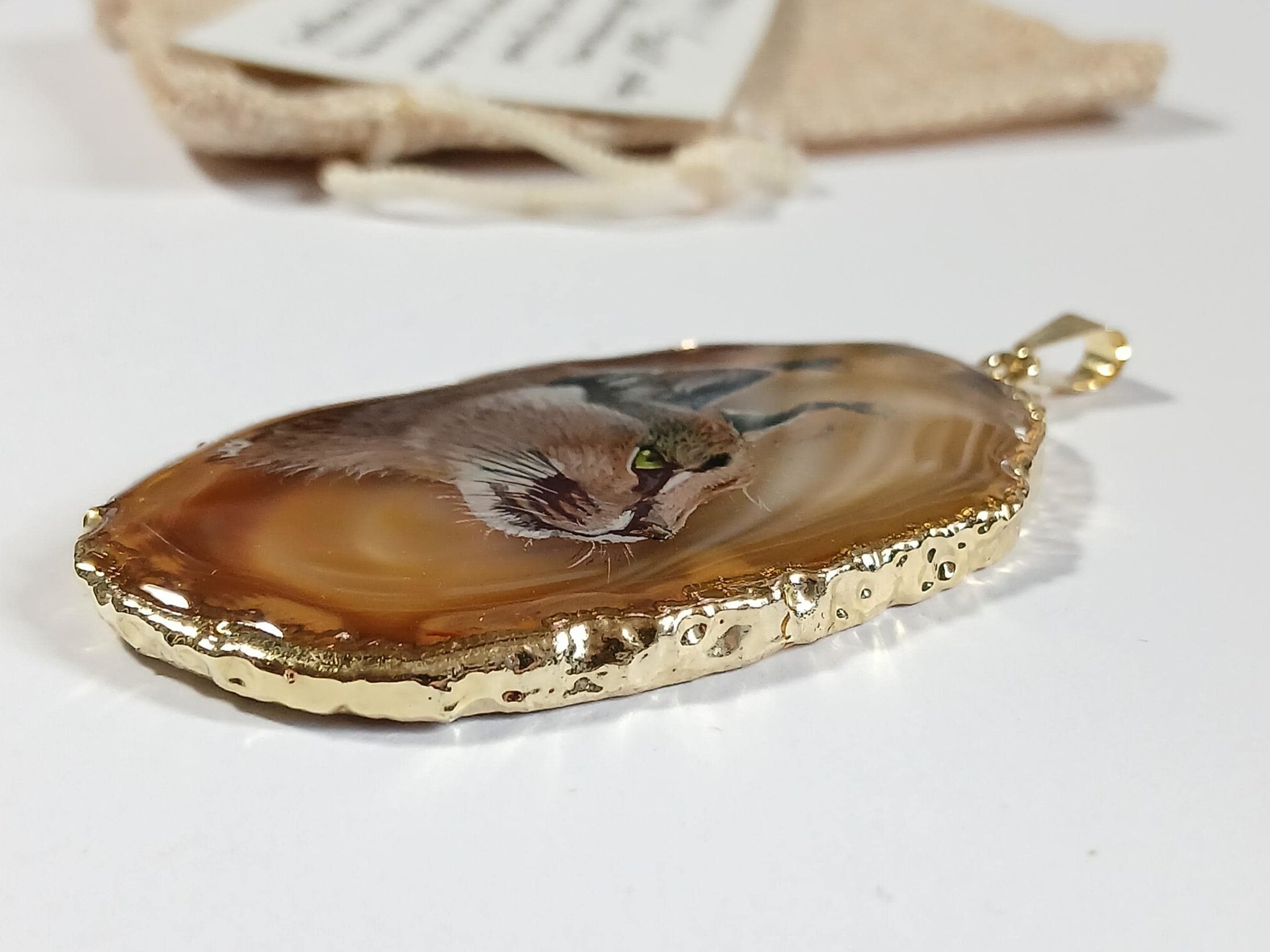 Caracal Hand Painted Agate Pendant