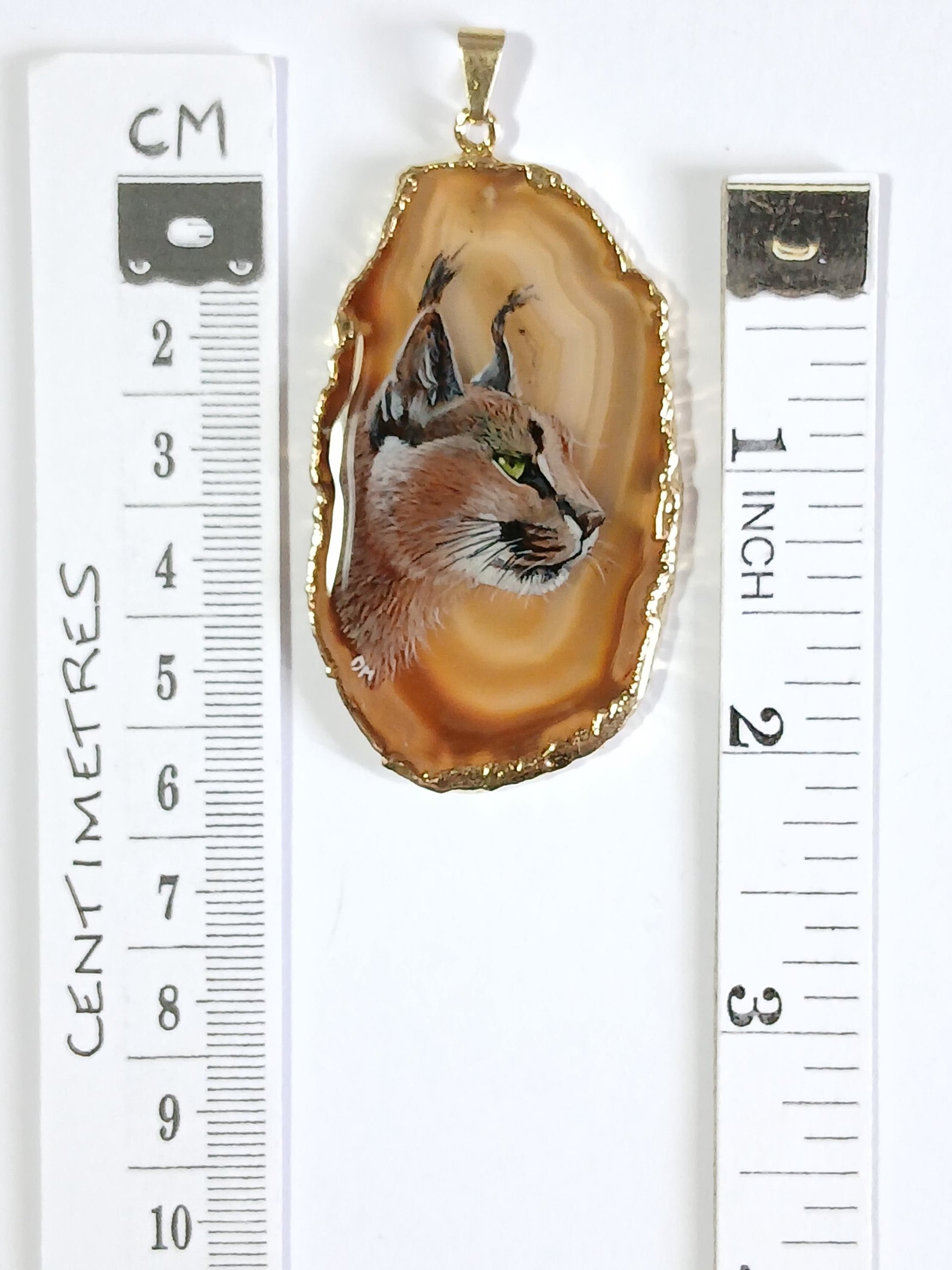 Caracal Hand Painted Agate Pendant