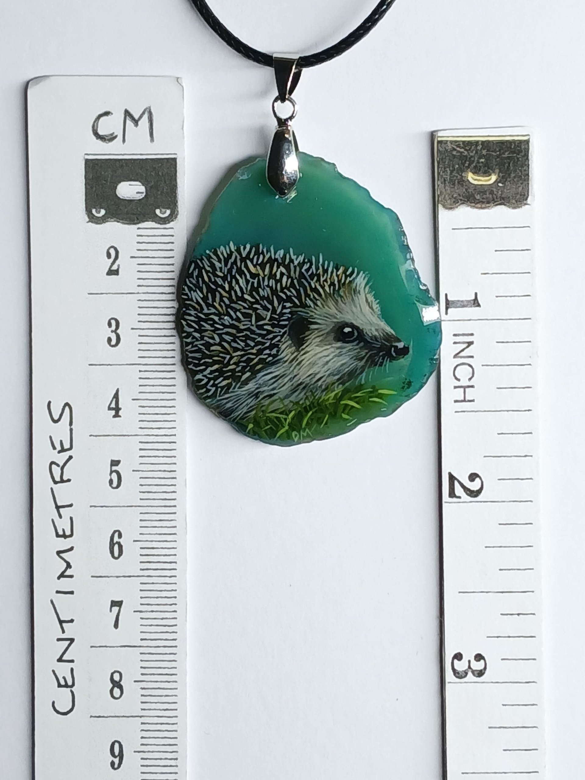 Hedgehog Hand Painted Agate Pendant
