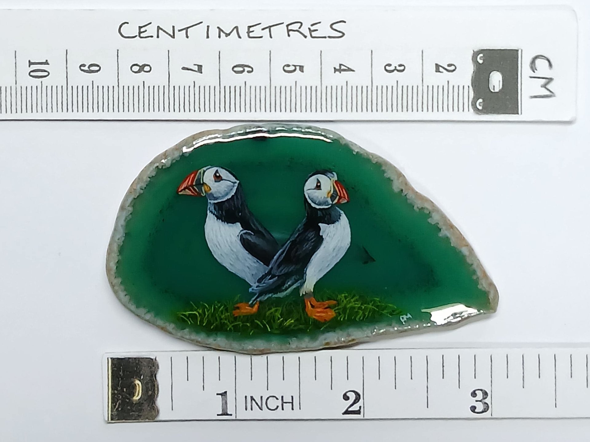 Puffins Painting on Agate
