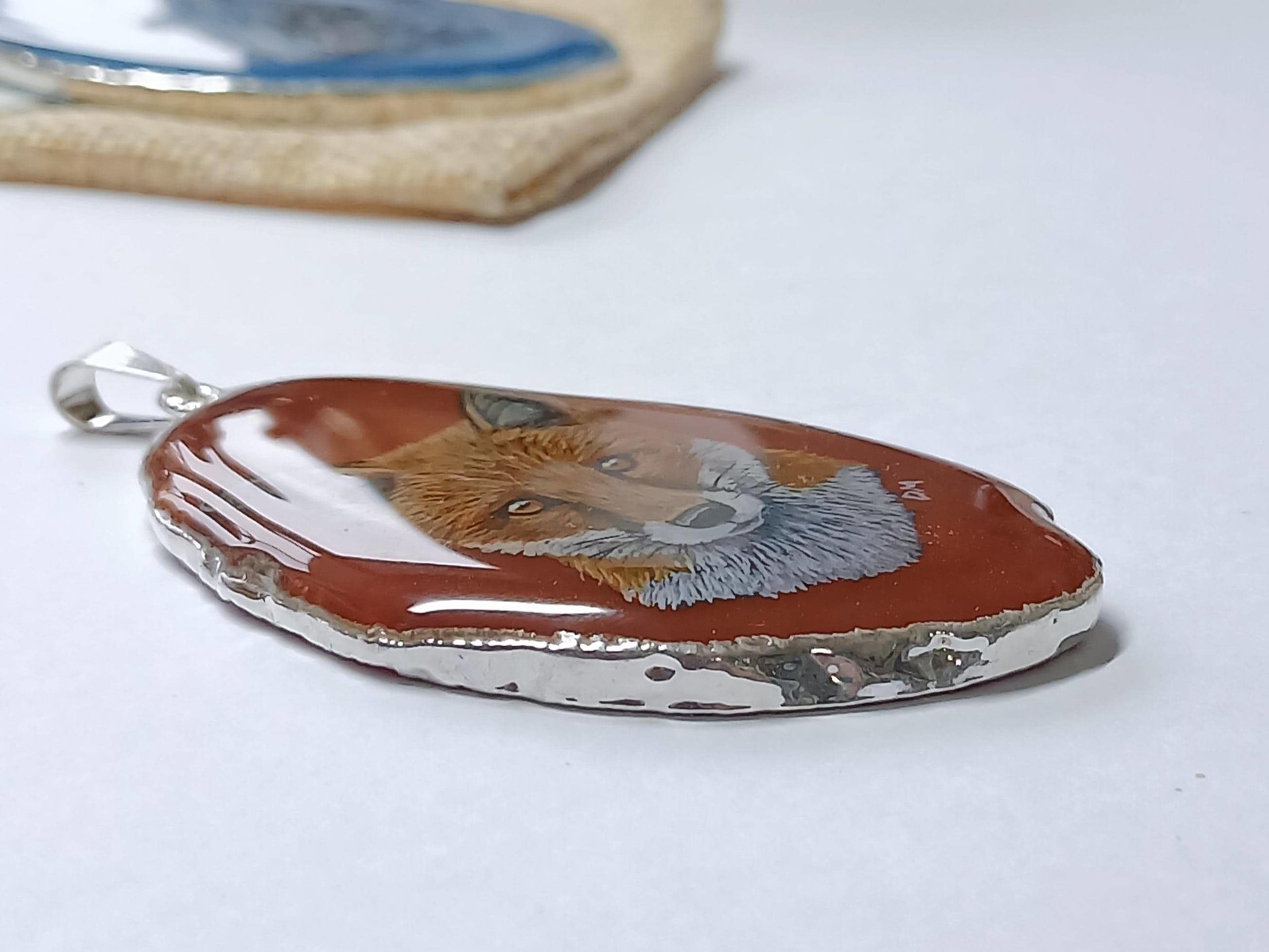 Red Fox Hand Painted Agate Pendant