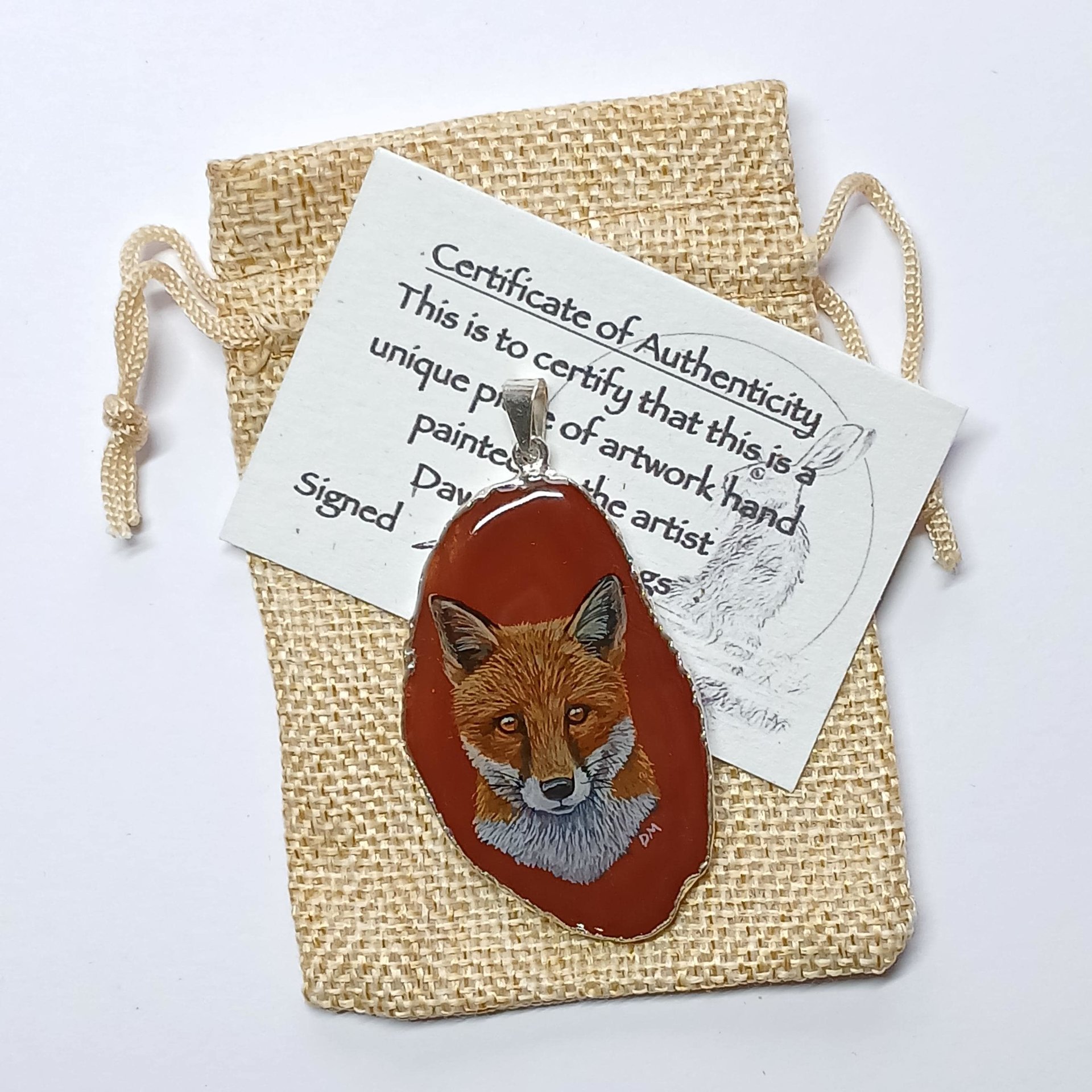 Red Fox Hand Painted Agate Pendant