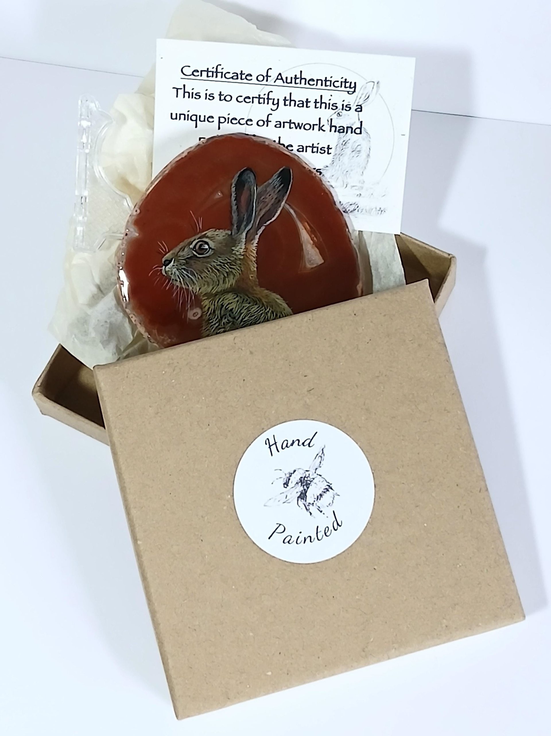 Brown Hare Painting on Agate