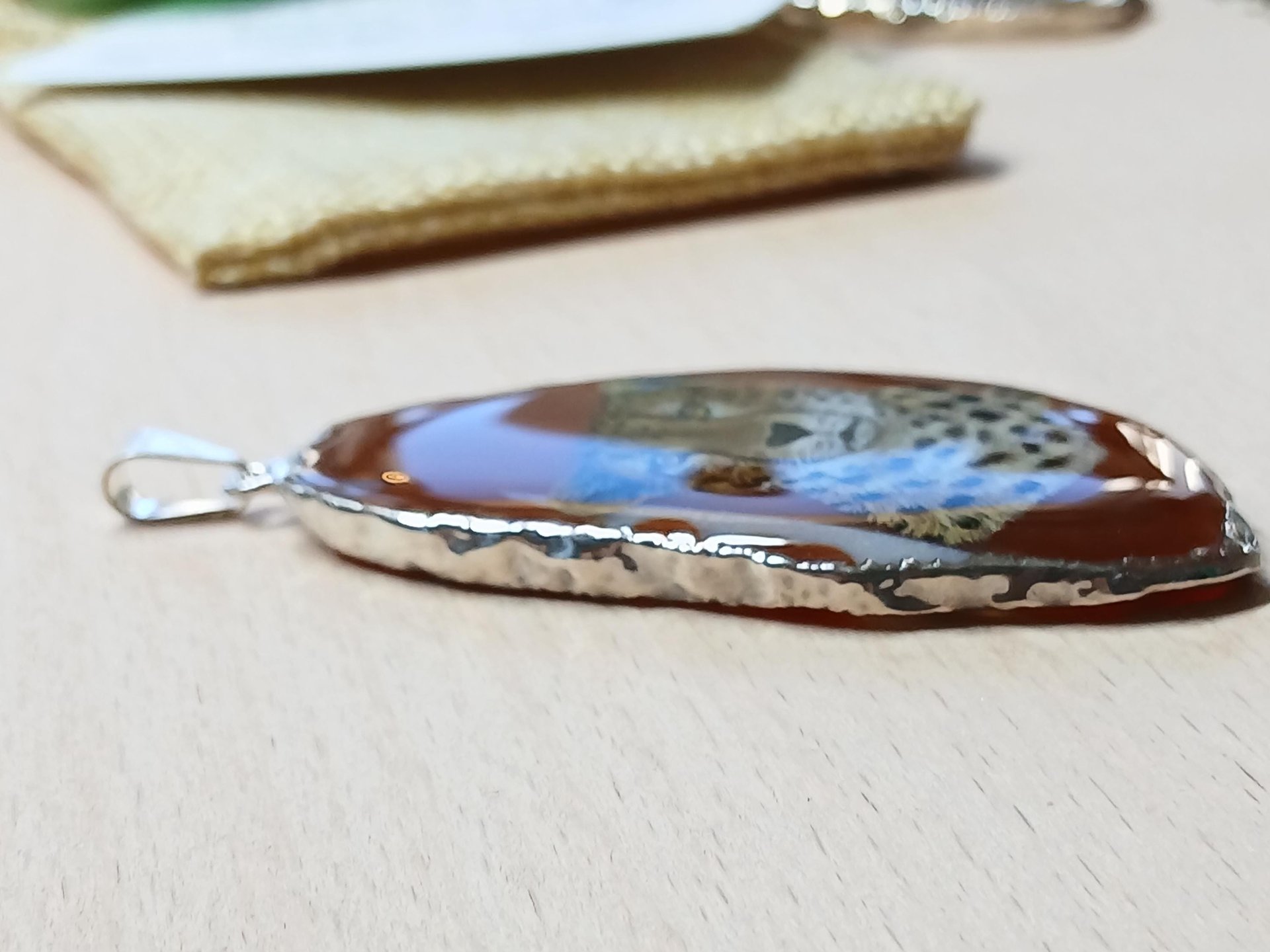 Cheetah Hand Painted Agate Pendant
