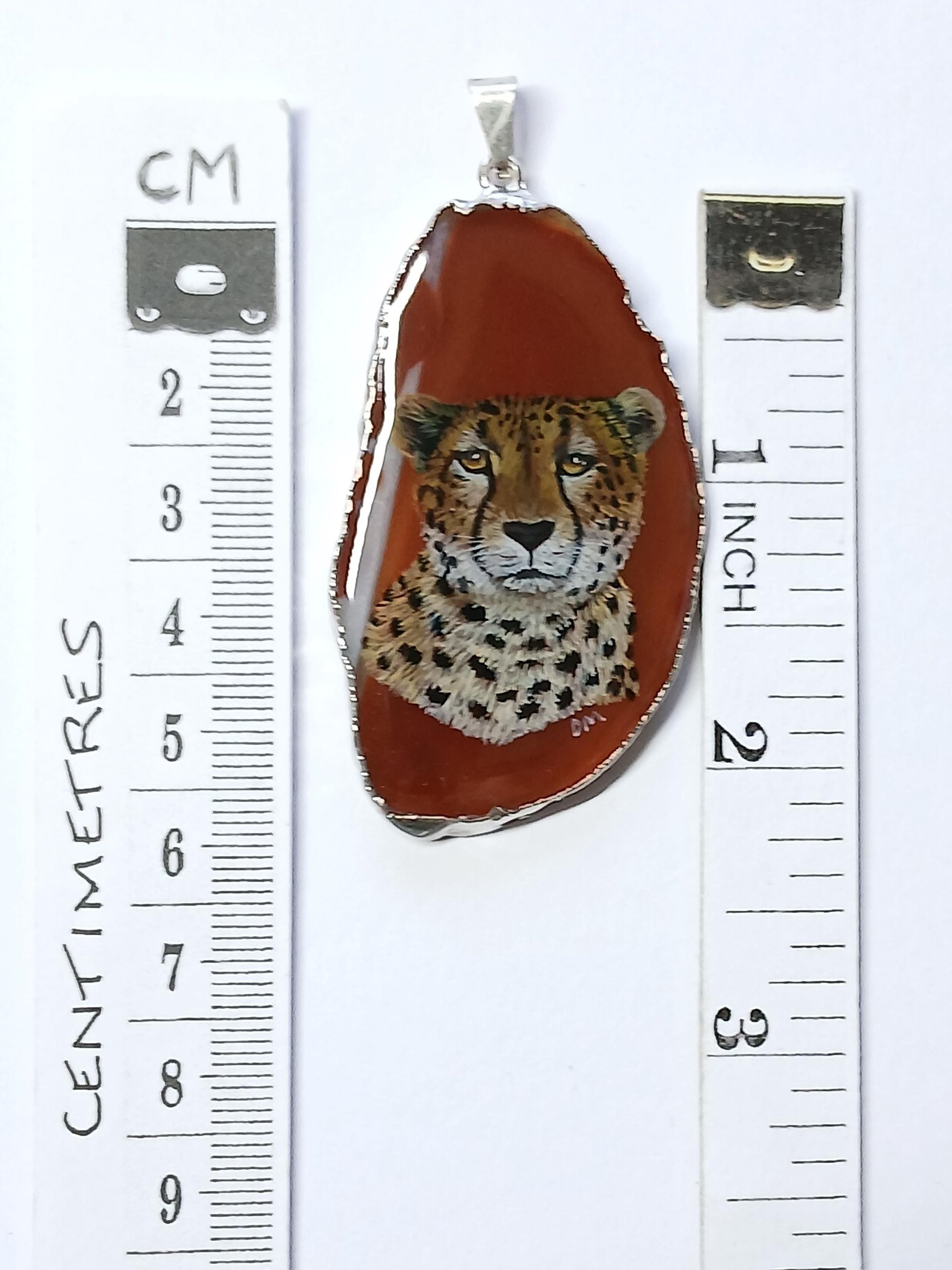 Cheetah Hand Painted Agate Pendant