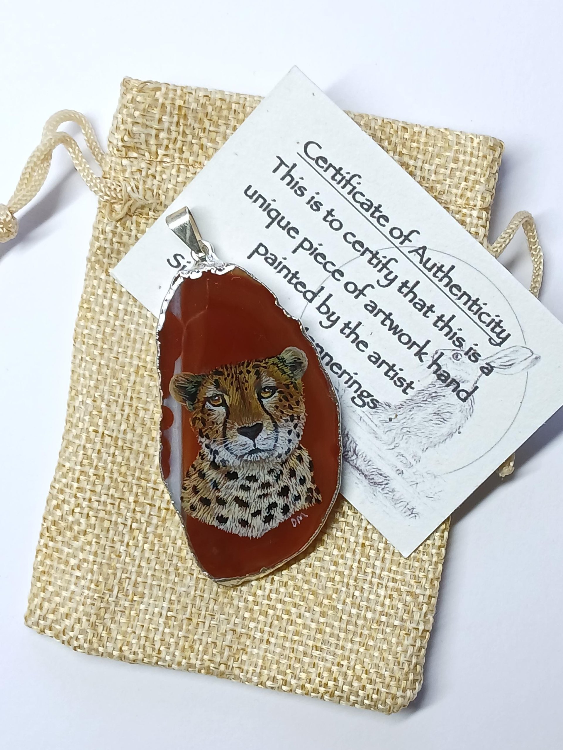 Cheetah Hand Painted Agate Pendant