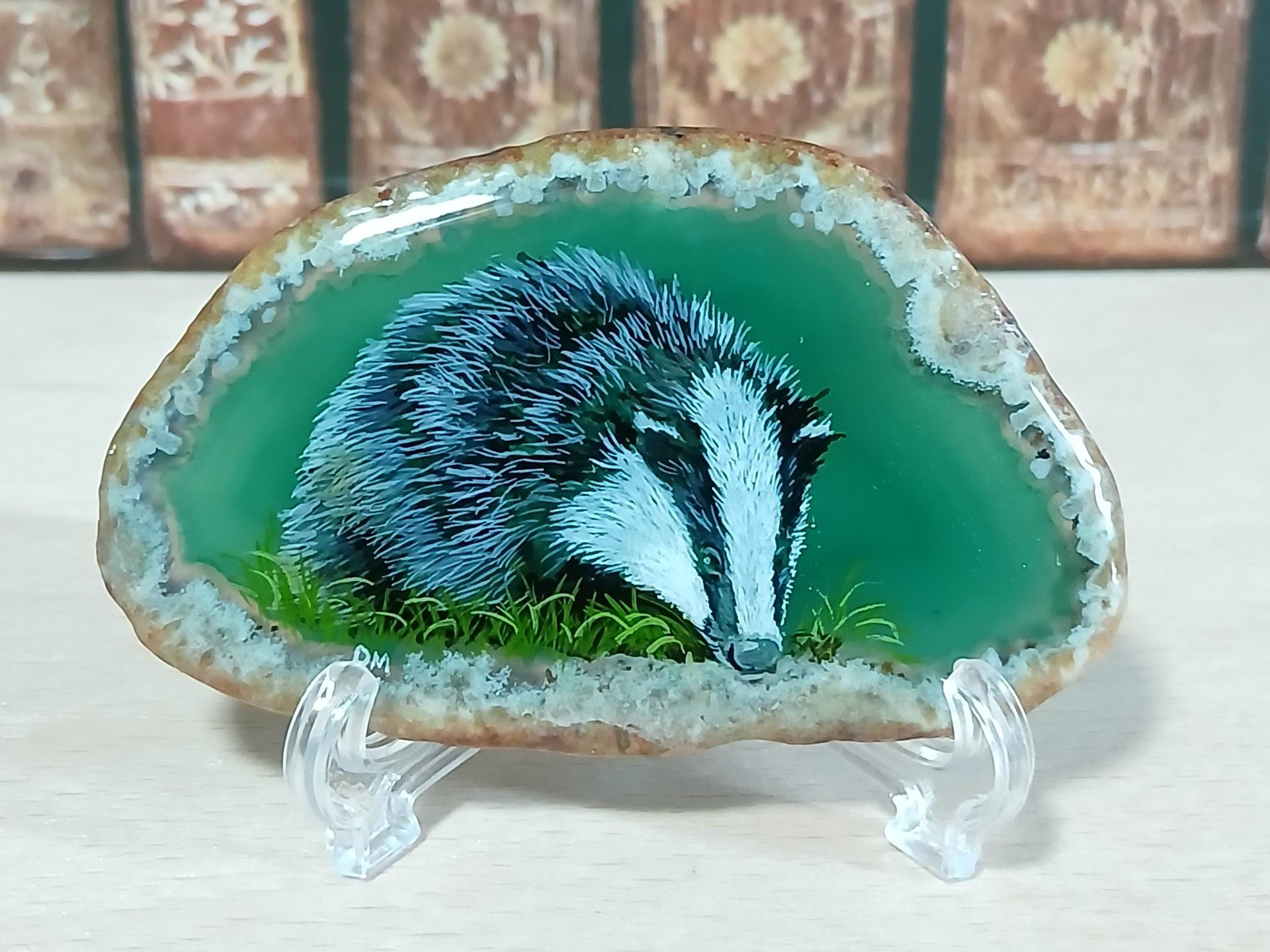 Badger Hand Painted on to Agate