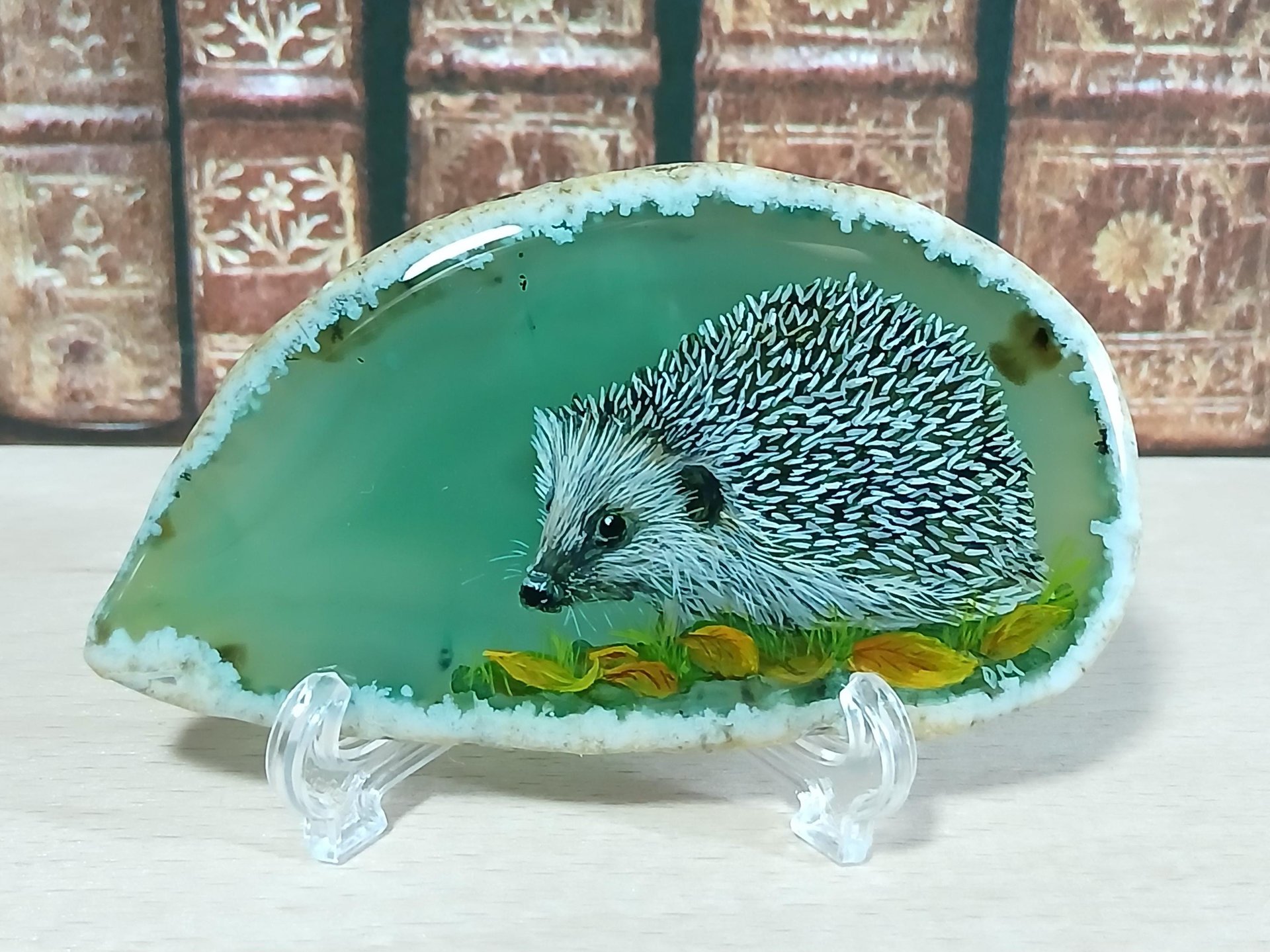 Hedgehog Painting on Agate, hedgehog gift