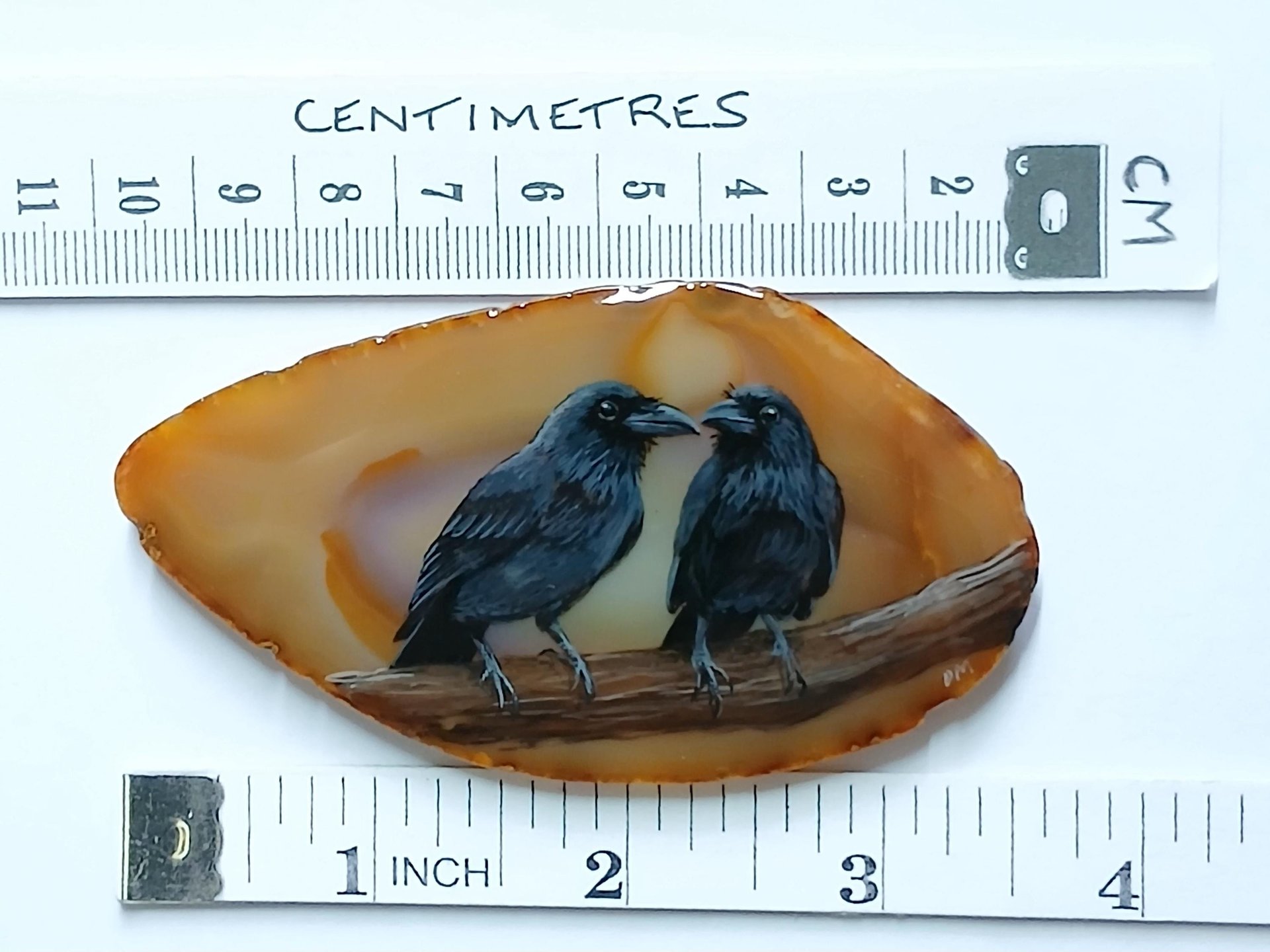 Ravens Hand Painted on to Agate Slice