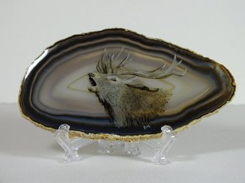 Red Deer Stag Painting on Agate