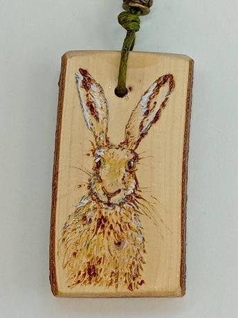 Hare Hand Drawn Yew Wood Pendant
