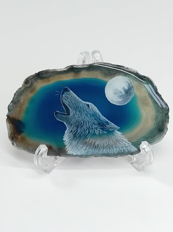 Howling Wolf Painting on Agate