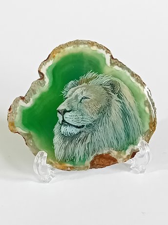 White Lion Painting on Agate