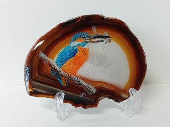 Kingfisher Painting on Agate