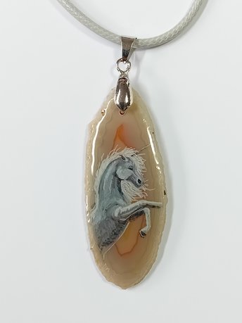 Unicorn Hand Painted Agate Pendant