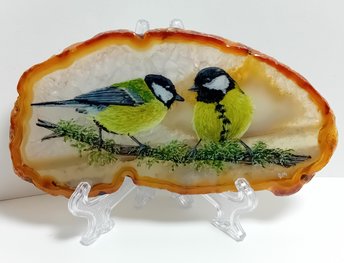 Great Tit Birds Agate Painting