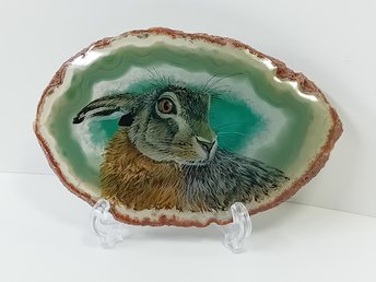 Brown Hare Painting on Agate