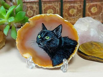 Black Cat Painting on Agate