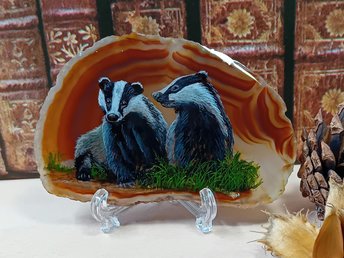 Badgers Hand Painted on to Agate