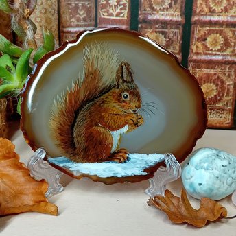 Red Squirrel Hand Painted onto Agate