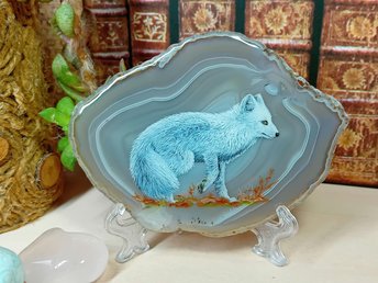Arctic Fox Painting on Agate
