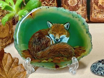 Fox Painting on Agate, fox present, fox gift