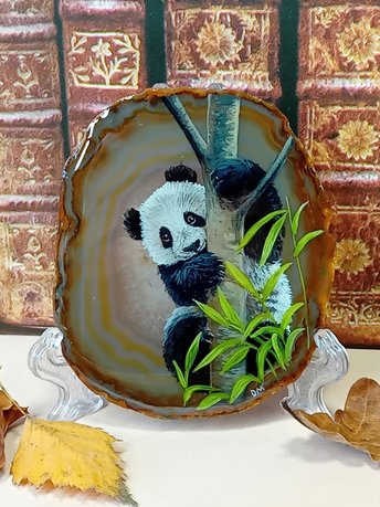 Panda Bear Painting on Agate