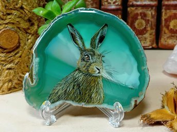 Brown Hare Painting on Agate