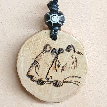 Hand Drawn Cave Lion Wood Pendant