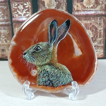 Brown Hare Painting on Agate