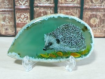 Hedgehog Painting on Agate, hedgehog gift